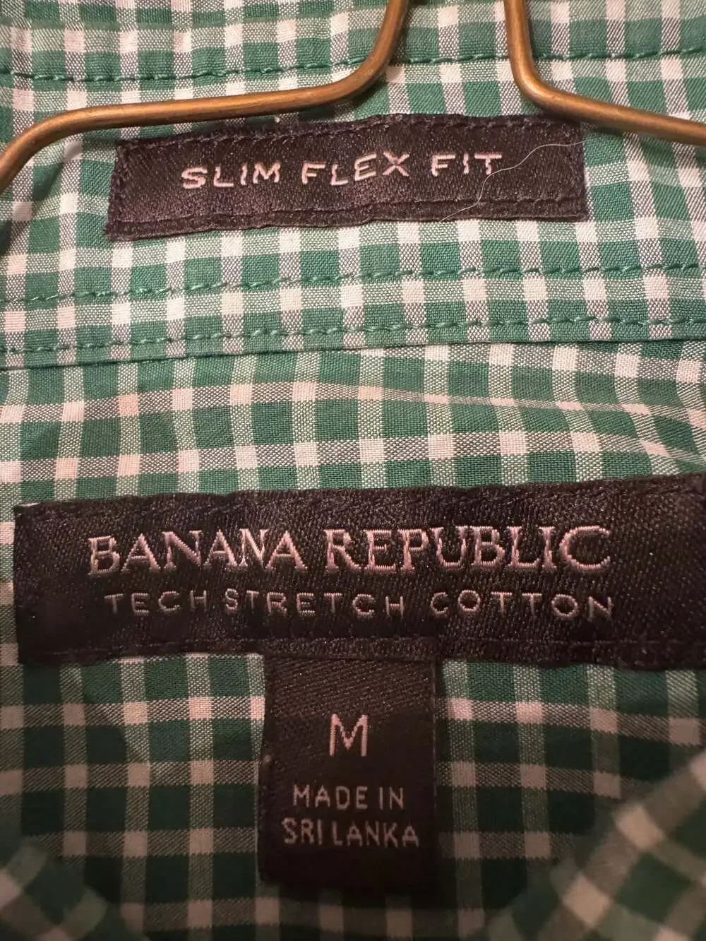 Banana Republic Tech Stretch Cotton Slim Flex Fit Gingham Button Down Shirt med